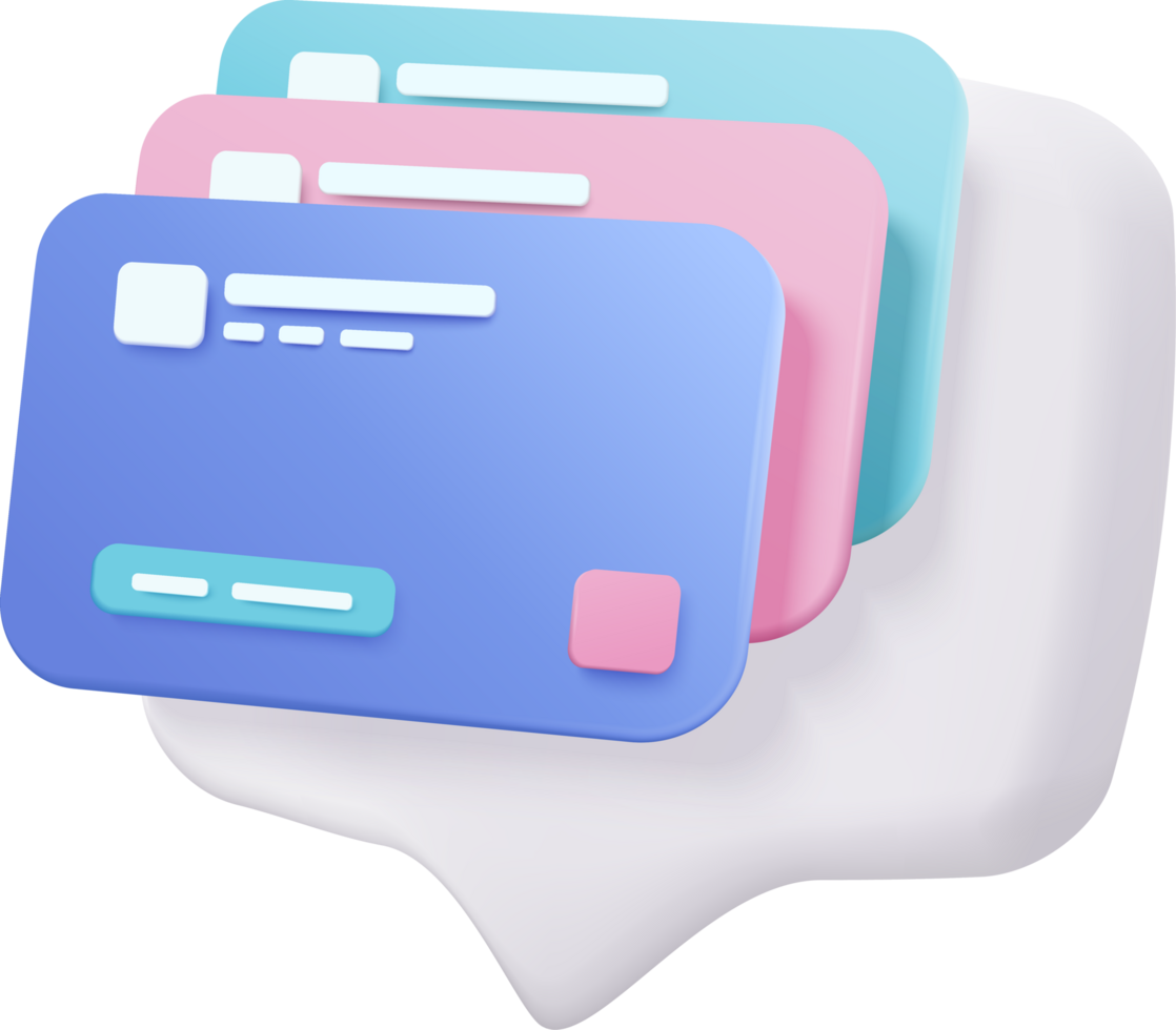 A speech bubble with three cards in it png