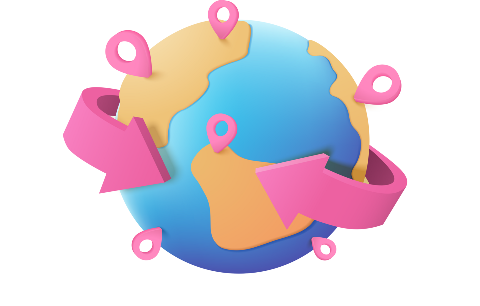 A pink globe with arrows pointing to it png