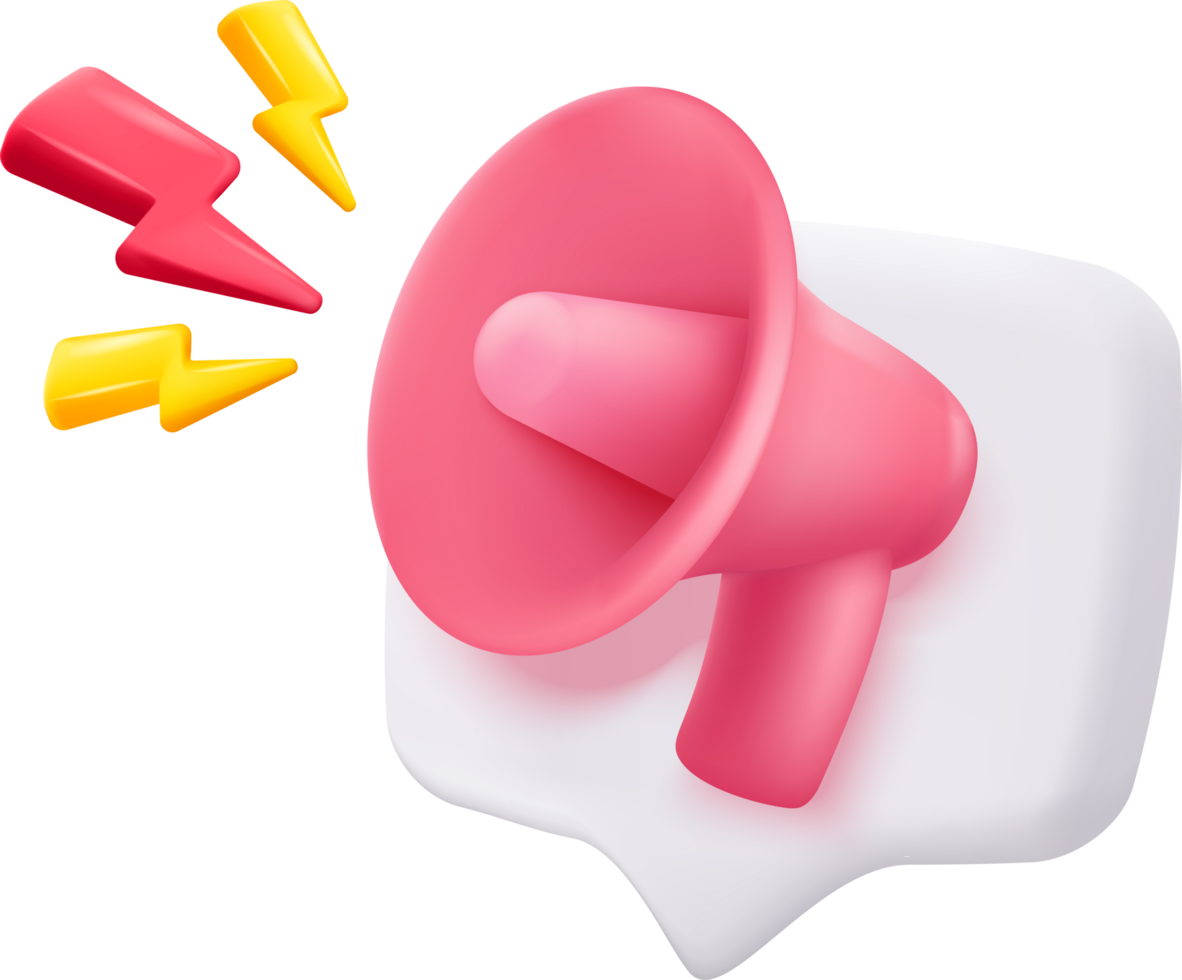 A pink megaphone with yellow and red sparks png