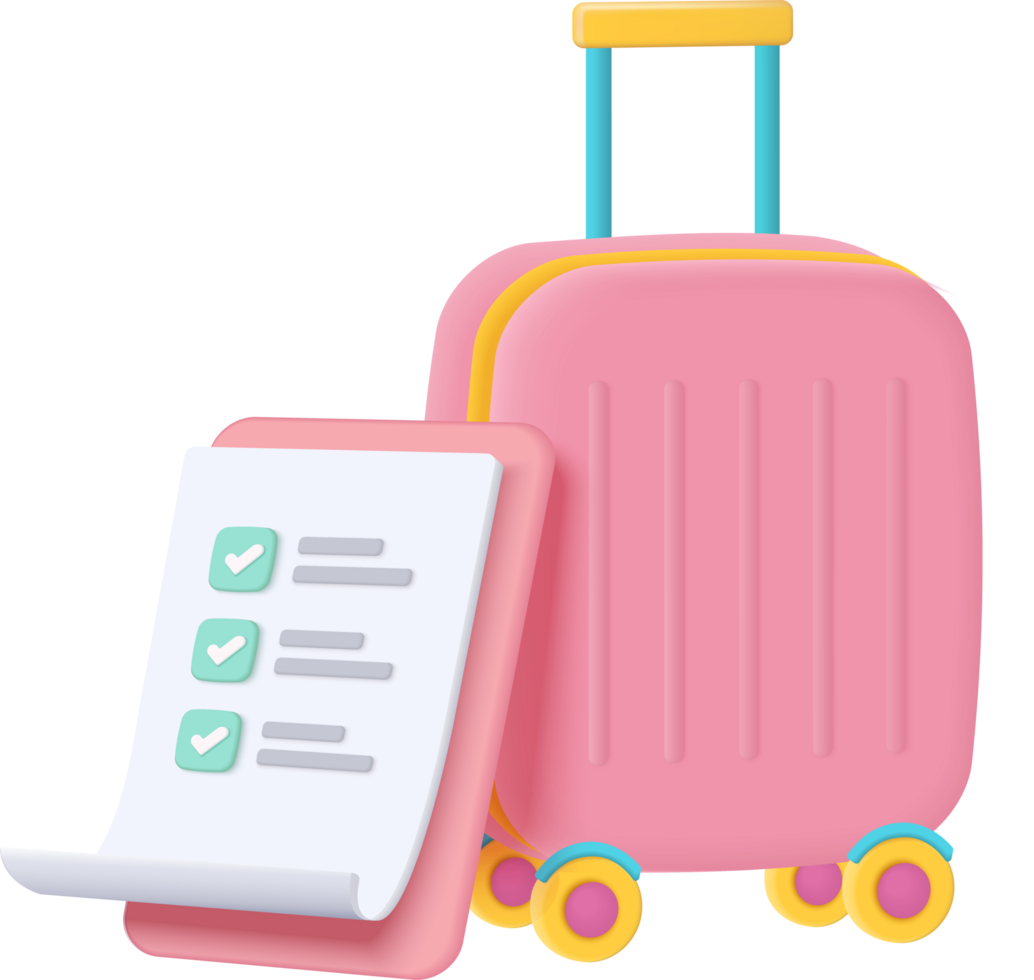 A pink suitcase with a checklist and a pink paper png