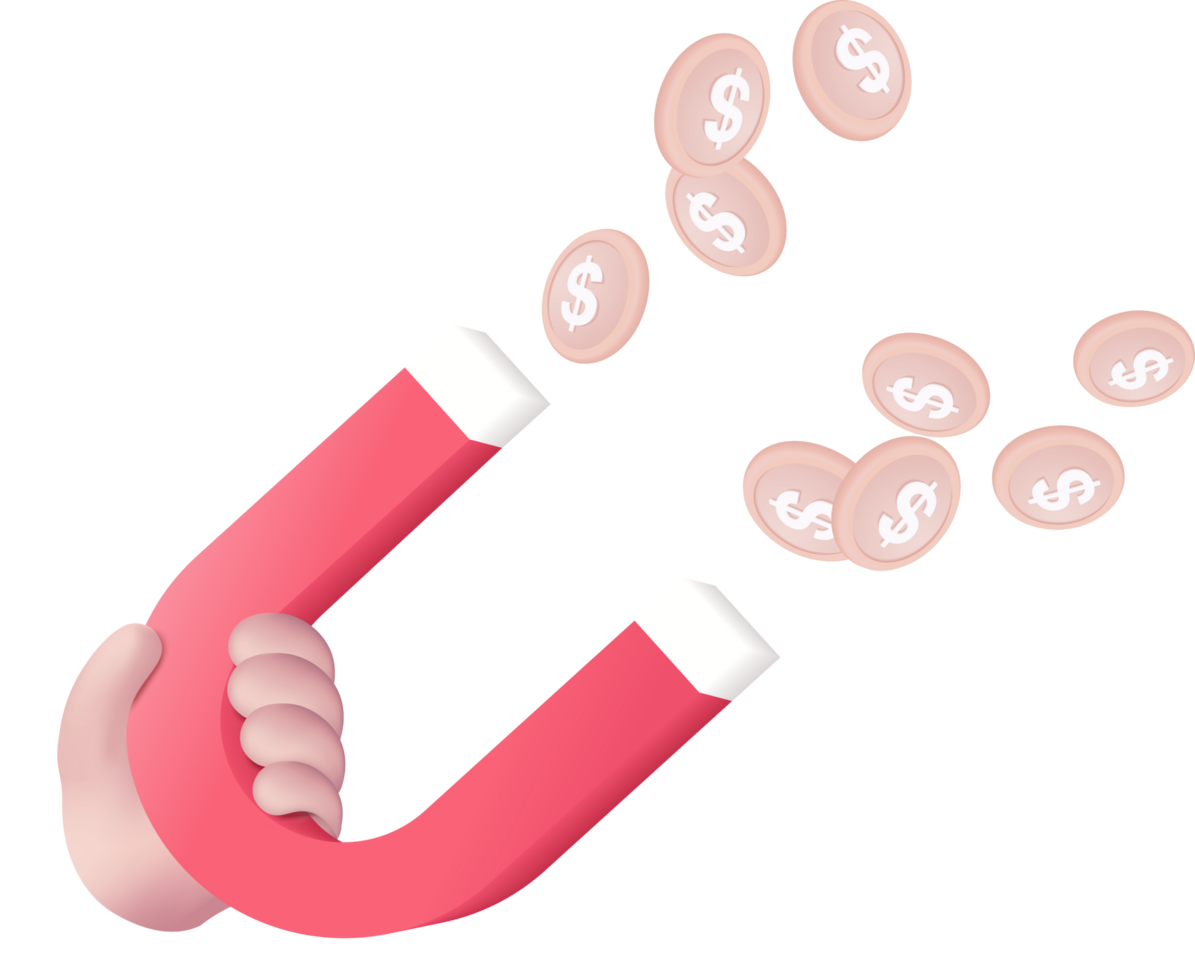 A hand holding a magnet with money coming out of it png