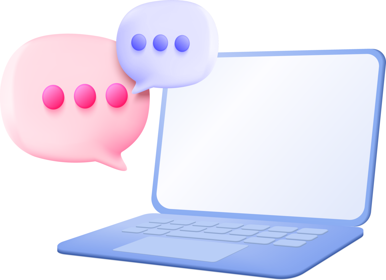 A laptop with two speech bubbles and a chat bubble png