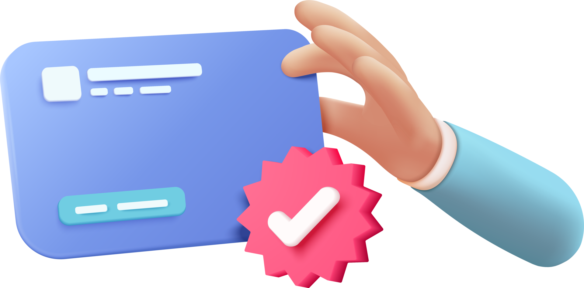 A hand holding a check and a pink tick png
