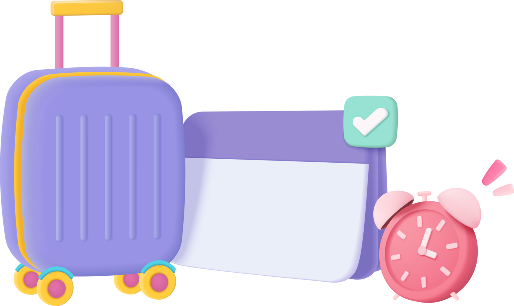 A suitcase, a clock and a pink alarm clock png