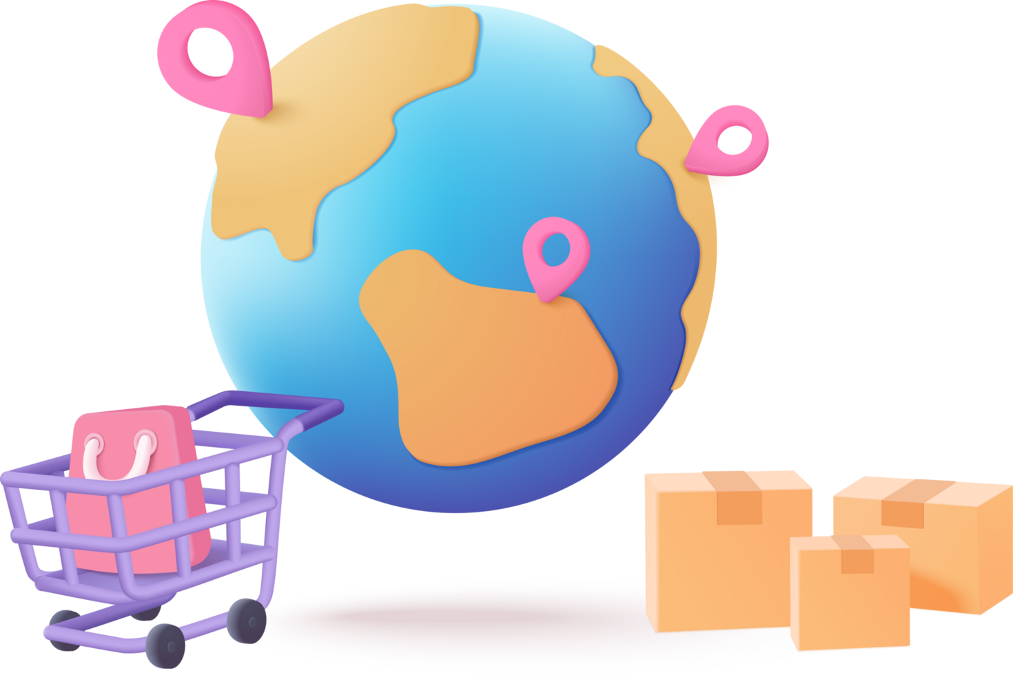 Shopping cart with globe and boxes png