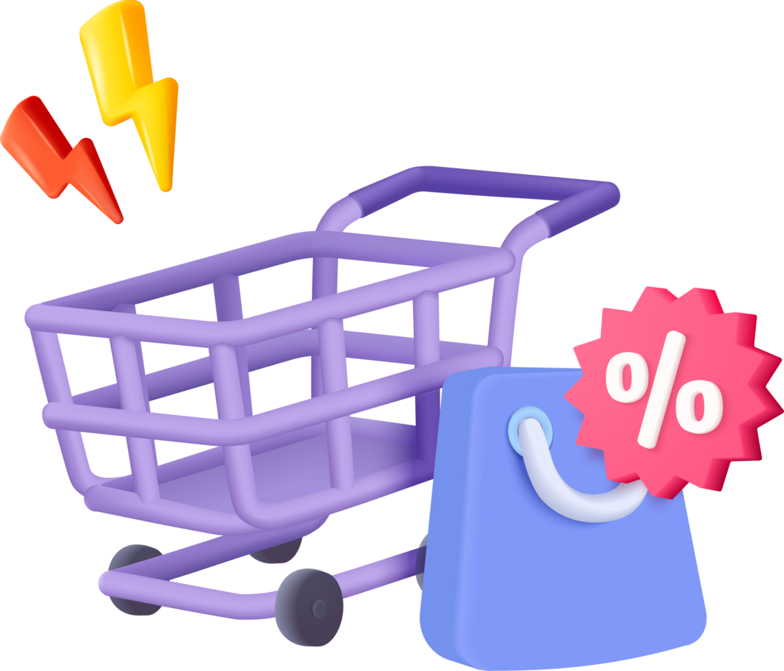 Shopping cart icon with a bag and a lightning bolt png