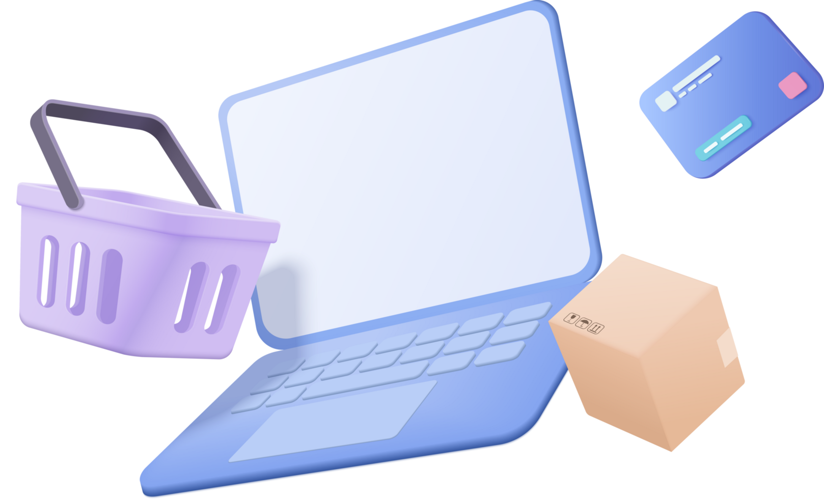 An open laptop with shopping cart and credit card png