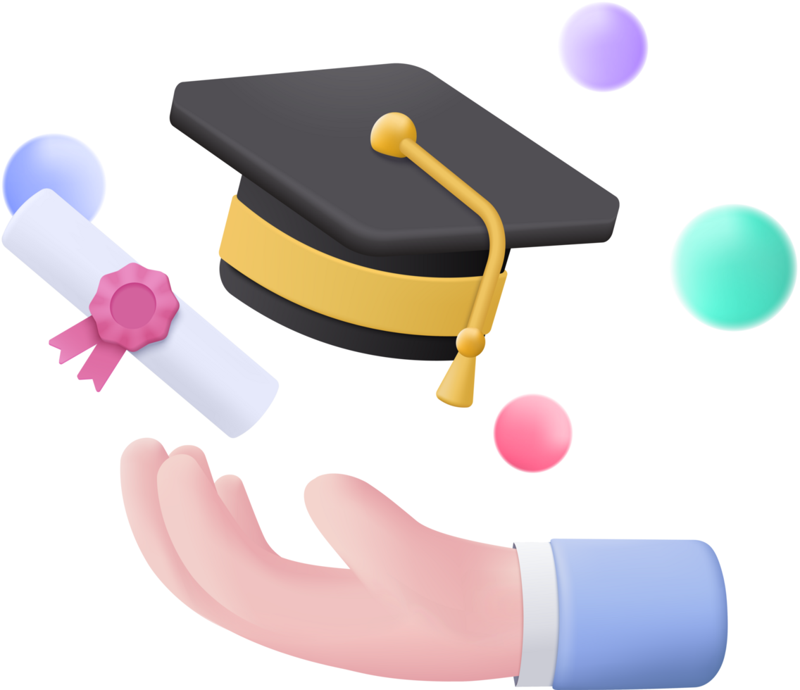 A hand holding a graduation cap and a diploma png