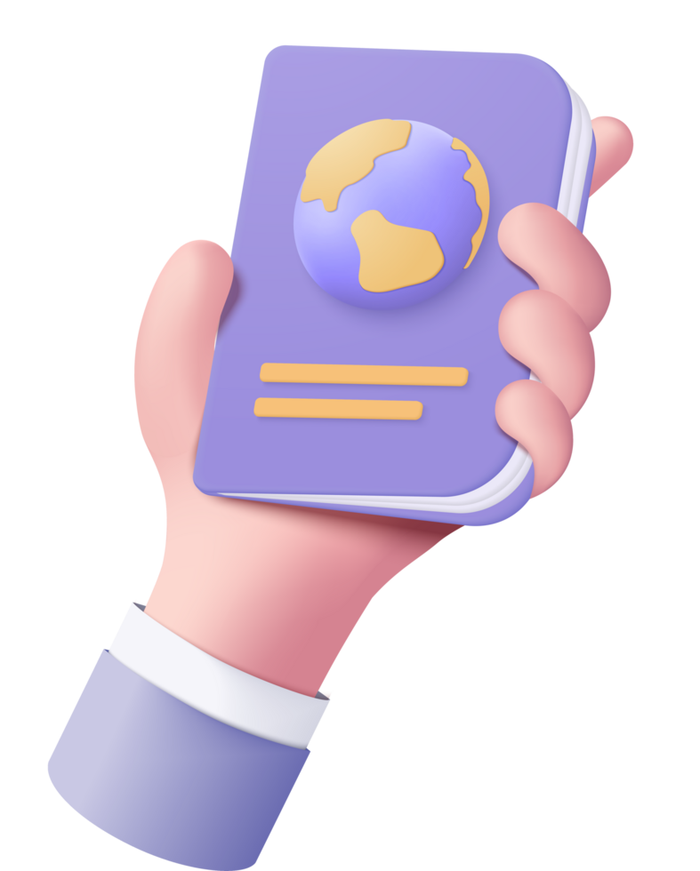 A hand holding a book with a globe on it png