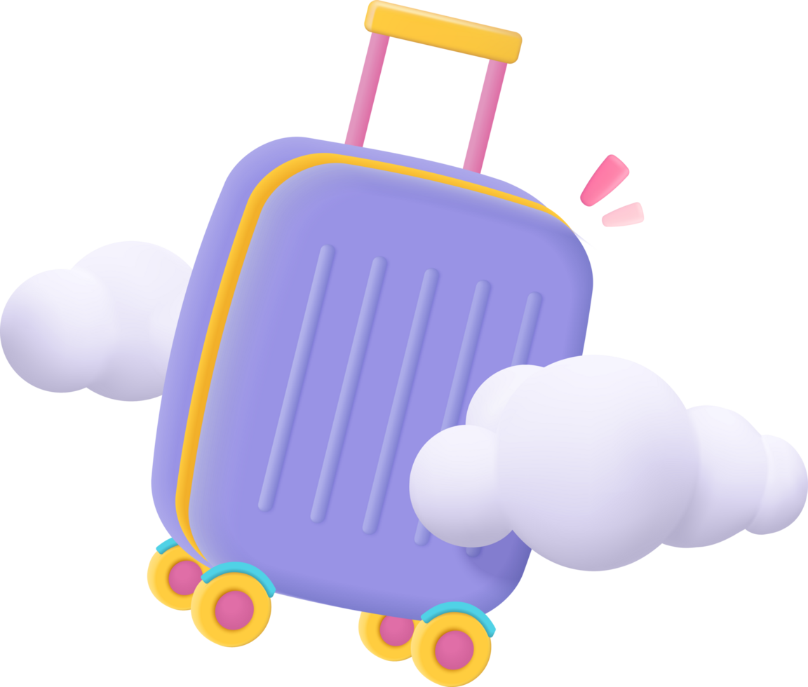 A cartoon suitcase with clouds and clouds png