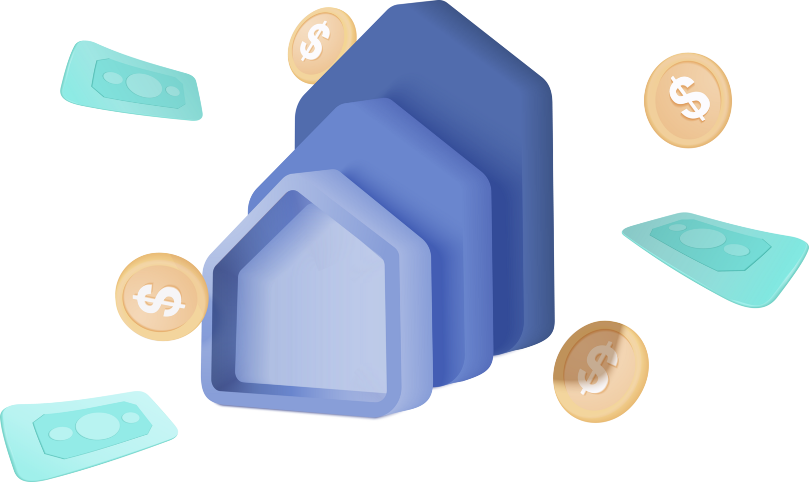 A house with money flying around it png