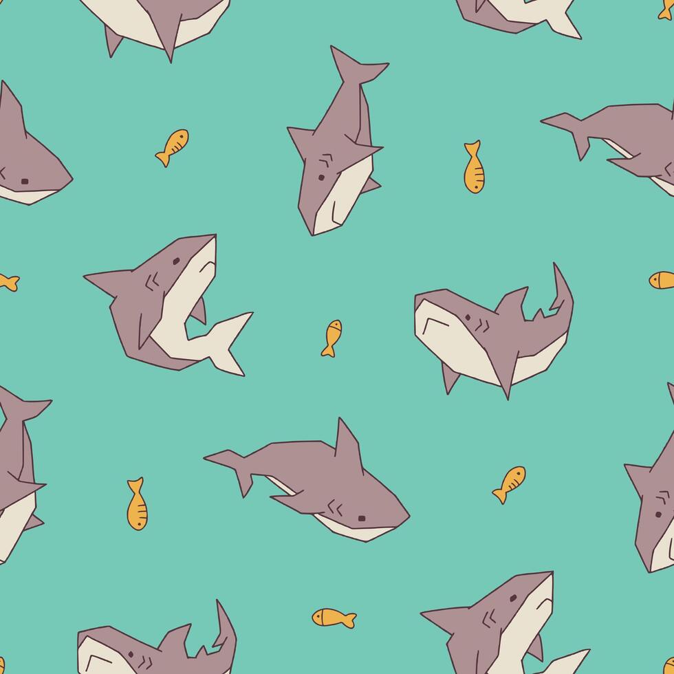 Shark Fish Cute Seamless Pattern illustration Design vector