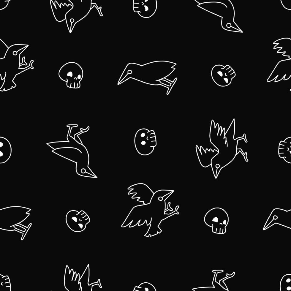 Outline Crow Spooky Seamless Pattern illustration for Print, Wallpaper, Decoration. vector