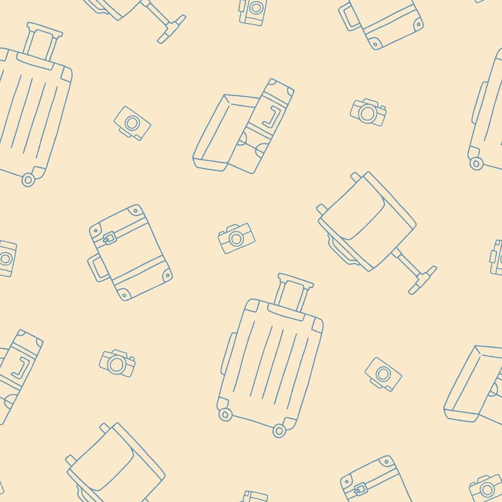 Outline Suitcase Bag Camera Seamless Pattern illustration for Print, Wallpaper, Decoration. vector
