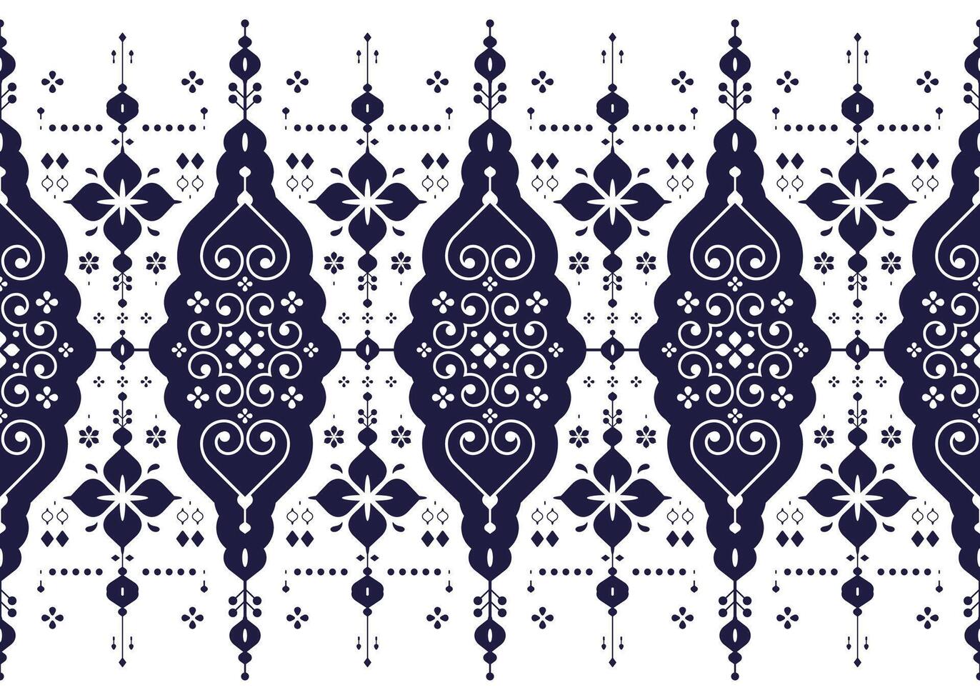geometric ethnic fabric seamless pattern dark blue on white background, oriental design for cloth, carpet, batik, wallpaper, wrapping etc. vector