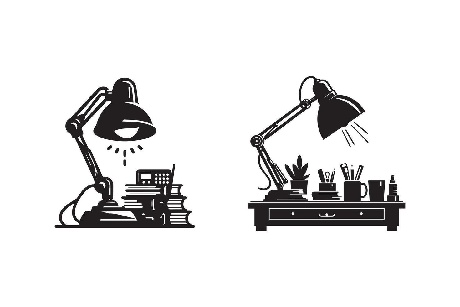 Table lamp for Desk Study Flat silhouette Illustration vector