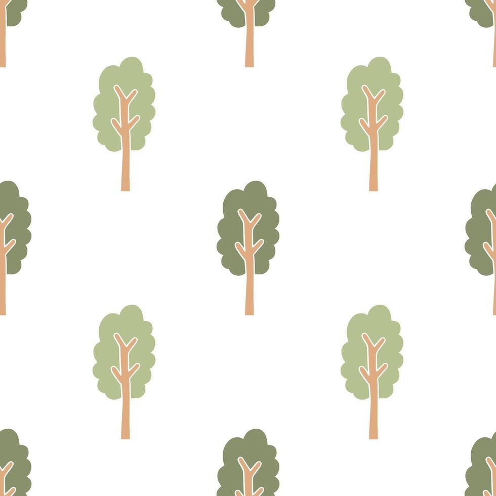 Cartoon cute tall tree seamless pattern. vector