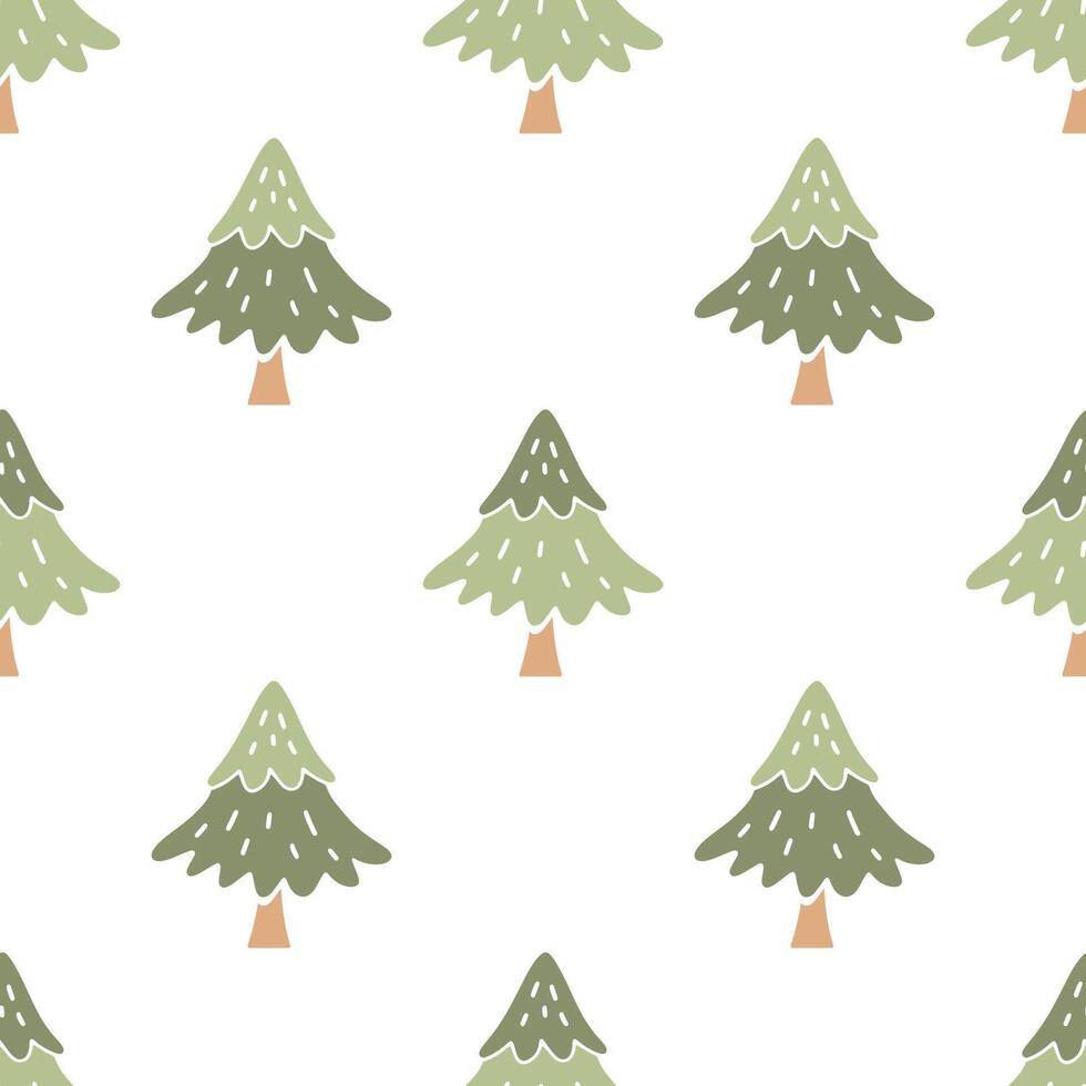 Cartoon cute pine tree seamless pattern. vector