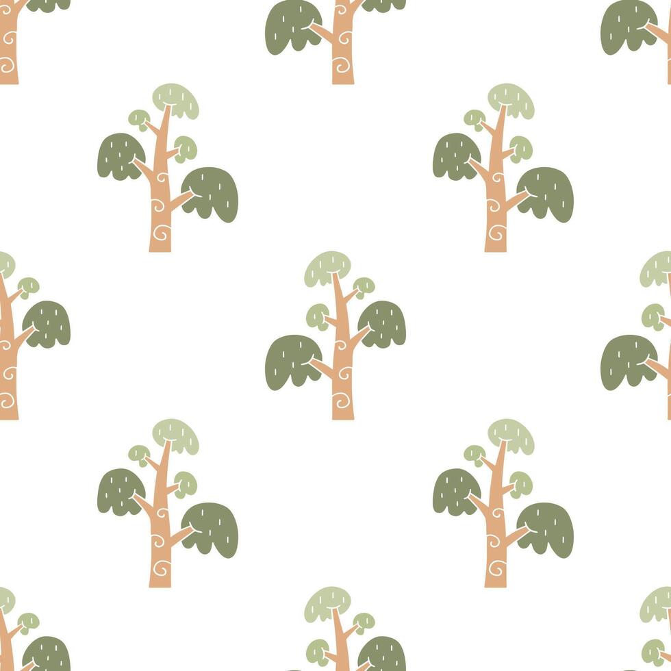 Cartoon modern tree seamless pattern. vector