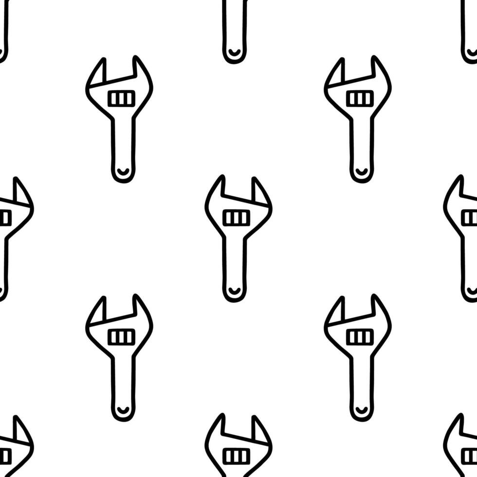 Cartoon doodle adjustable wrench seamless pattern. vector