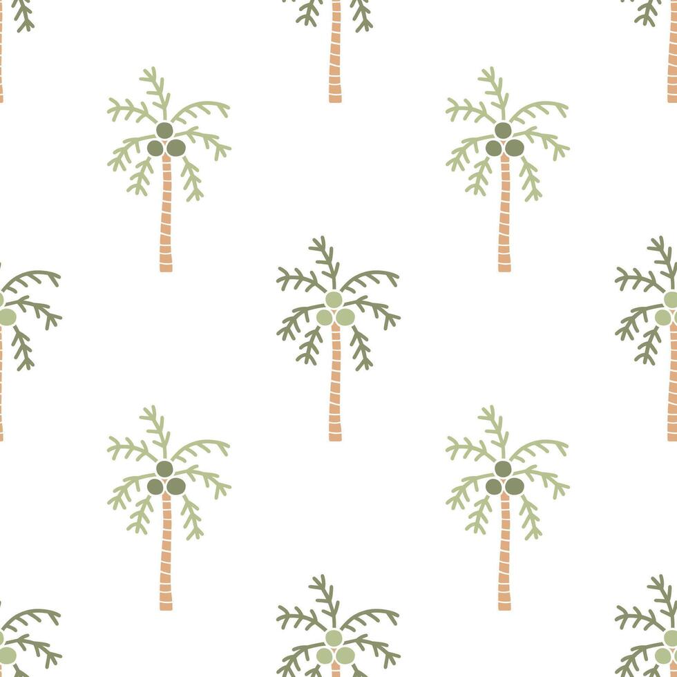 Cartoon cute coconut tree seamless pattern. vector