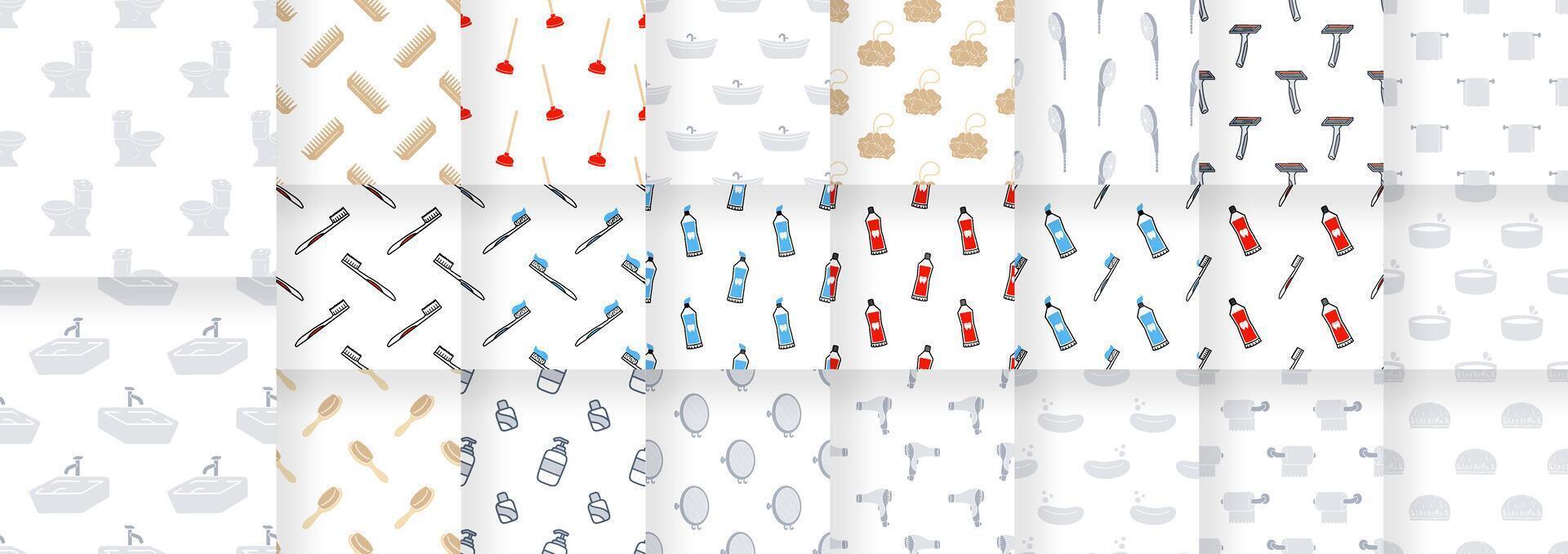 Collection of Bathroom items cartoon seamless pattern, . vector