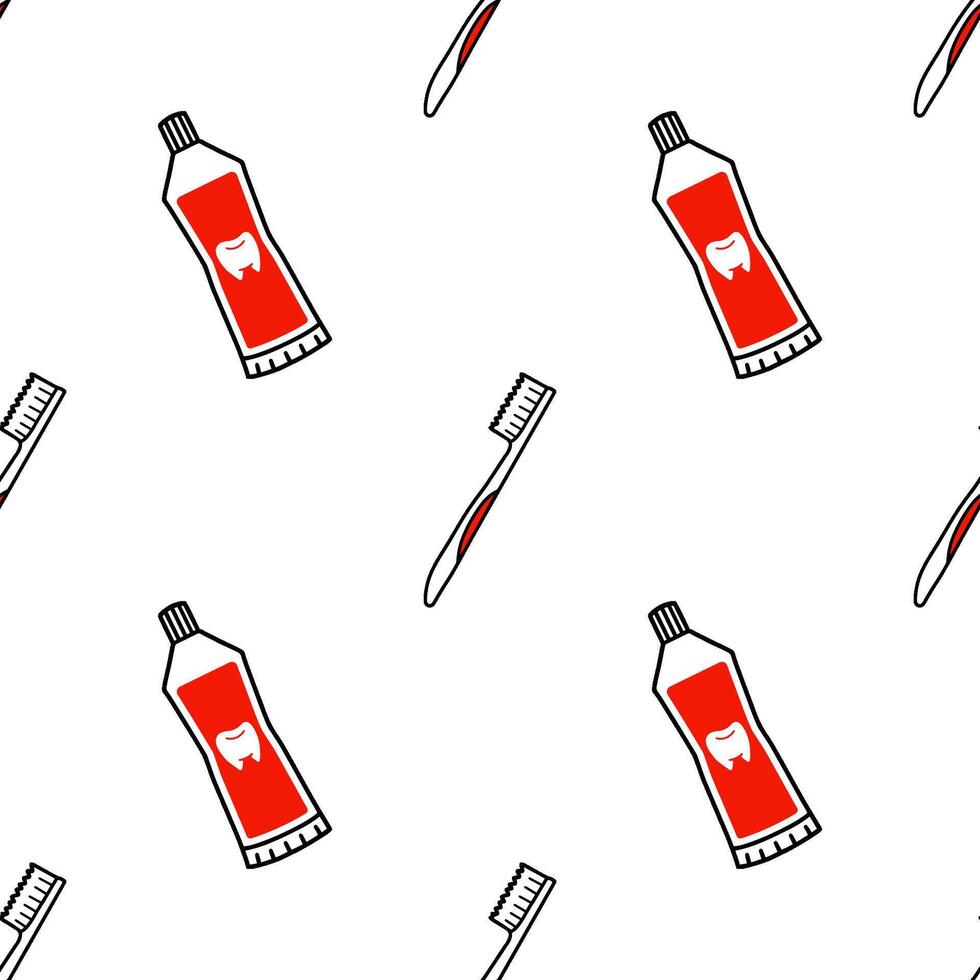 Toothbrush and Toothpaste cartoon seamless pattern, . vector