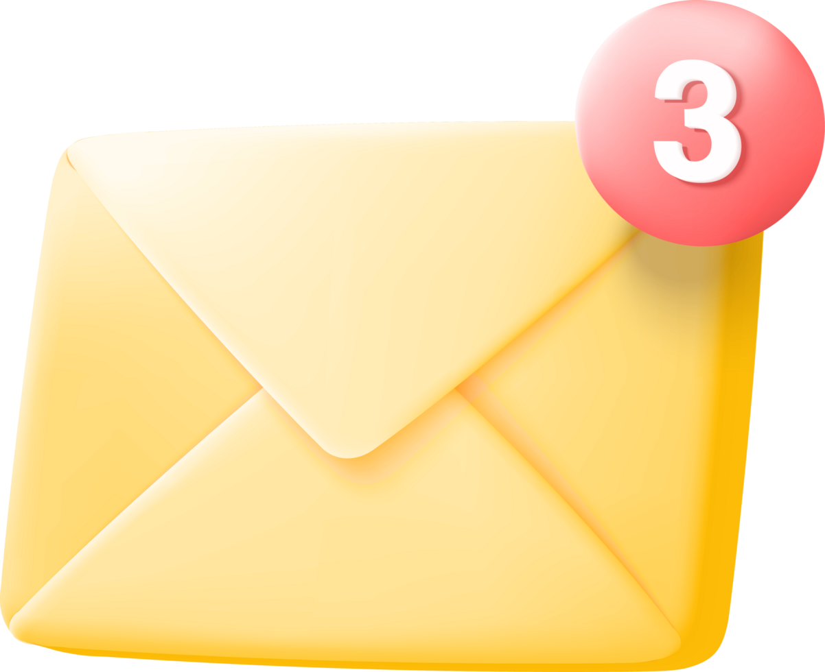 An envelope with a 3 in the middle and a red button png