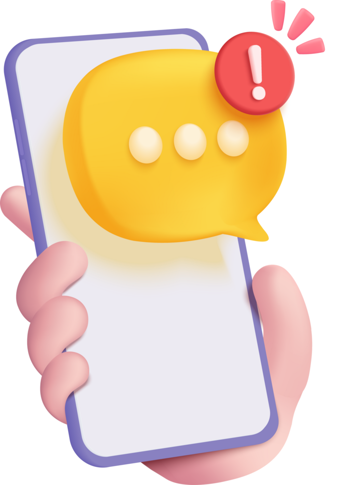 Hand holding a phone with a chat bubble png
