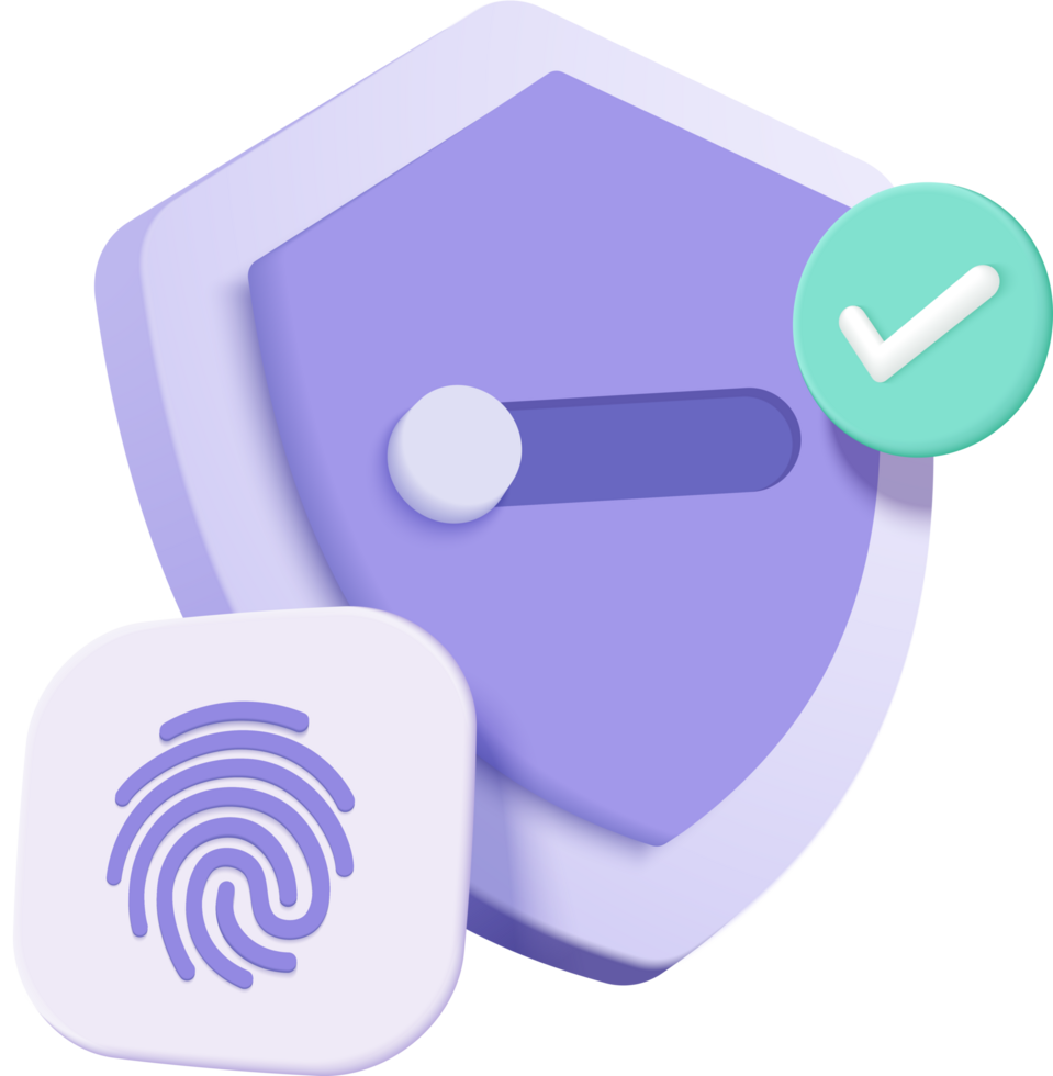 A purple shield with a fingerprint and a check mark png