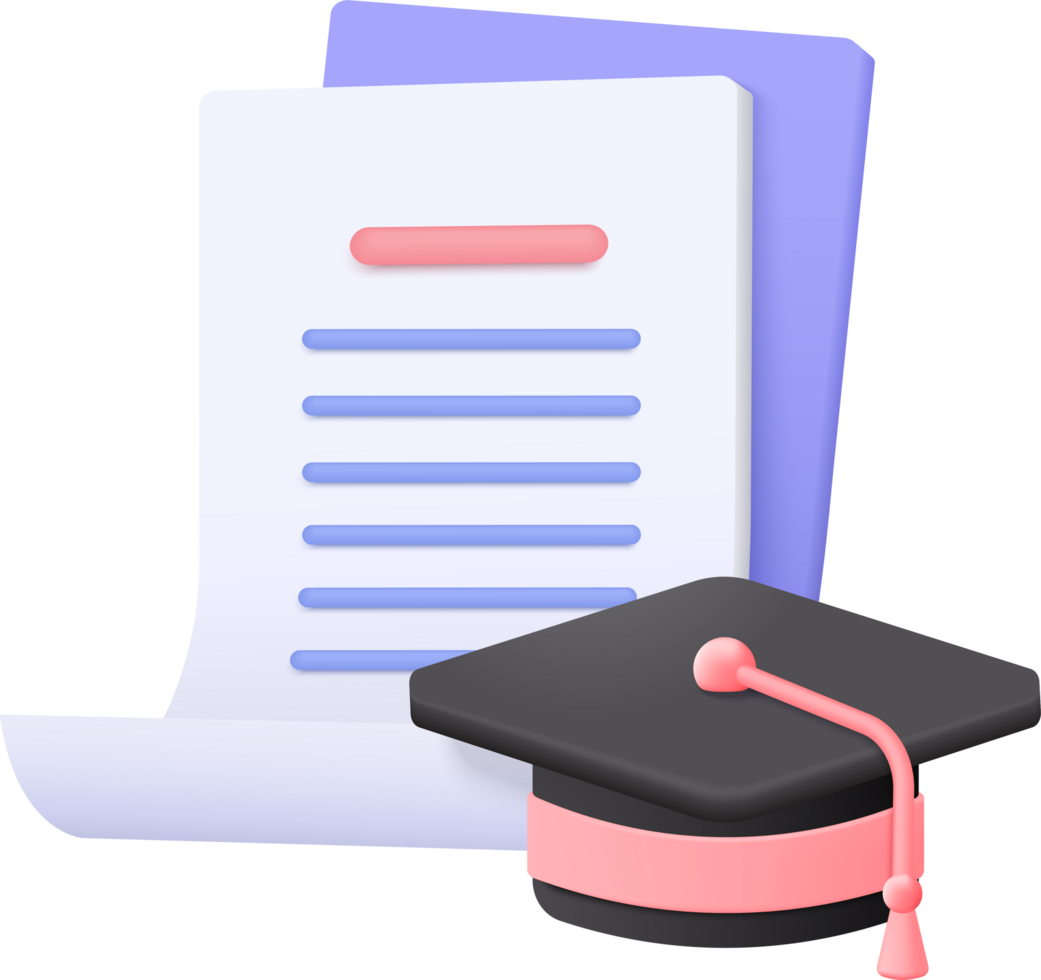 A graduation cap and paper with a diploma png