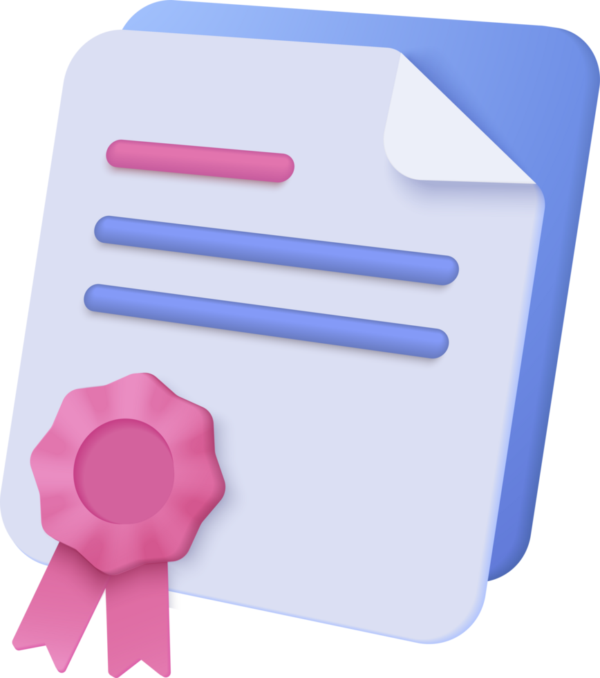 A document with a pink ribbon and a paper with a certificate png