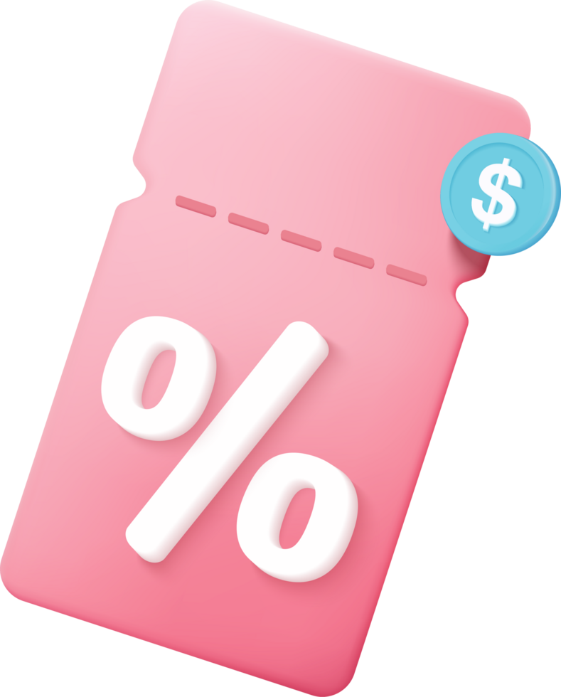 A pink card with a dollar sign and a percentage sign png