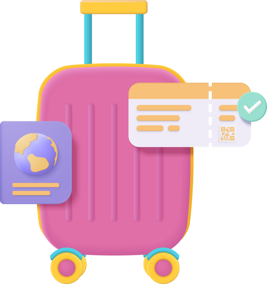 A suitcase with a passport and a passport holder png
