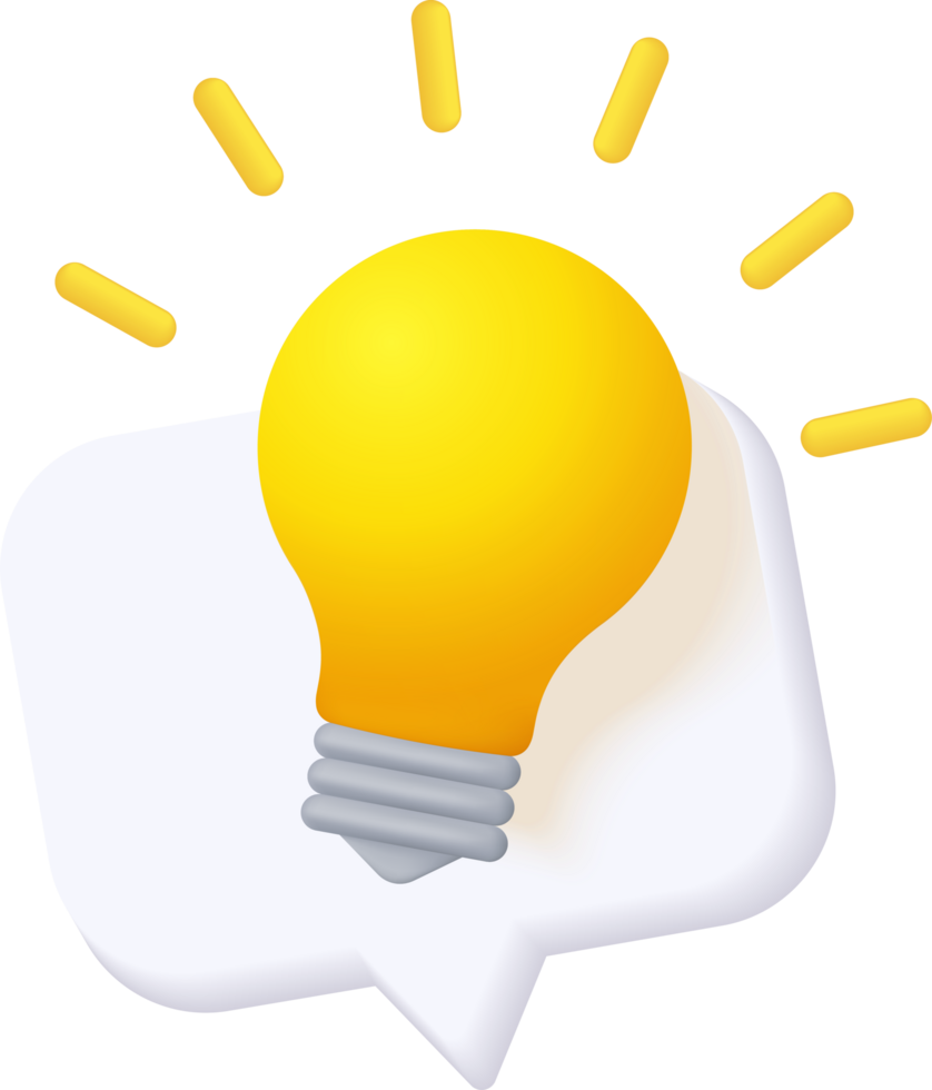 A yellow light bulb in a speech bubble png
