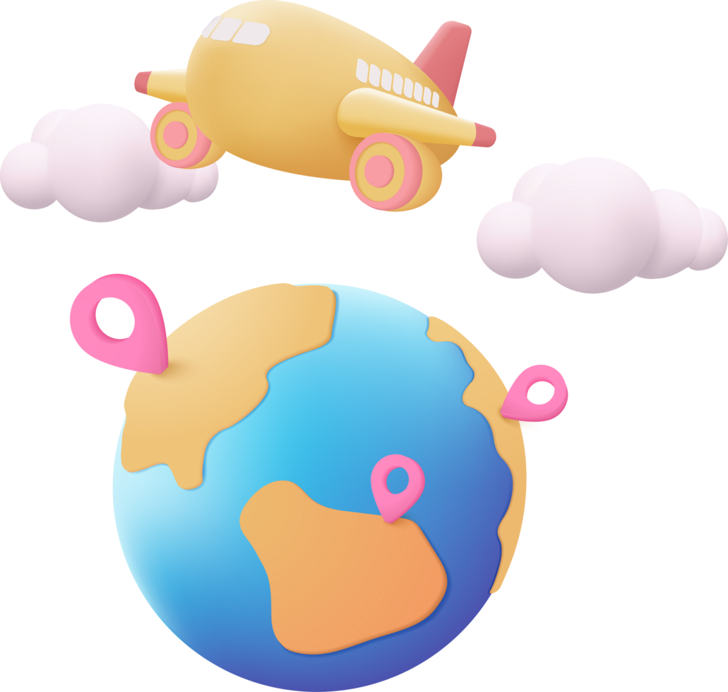 A plane flying over the earth with a map png