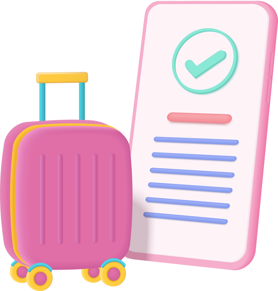 A pink suitcase and a document with a check mark png