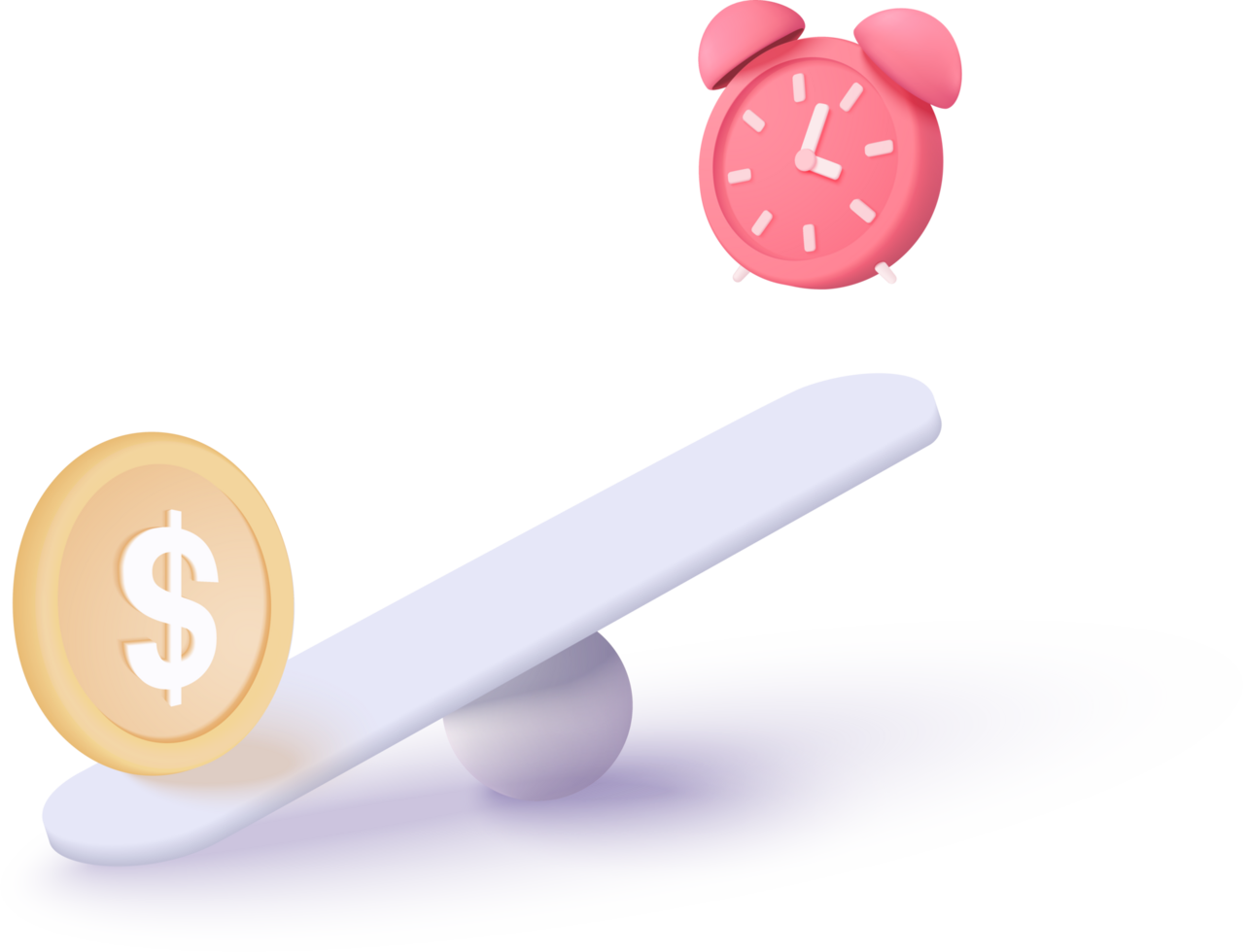 A dollar coin and an alarm clock on a seesaw png
