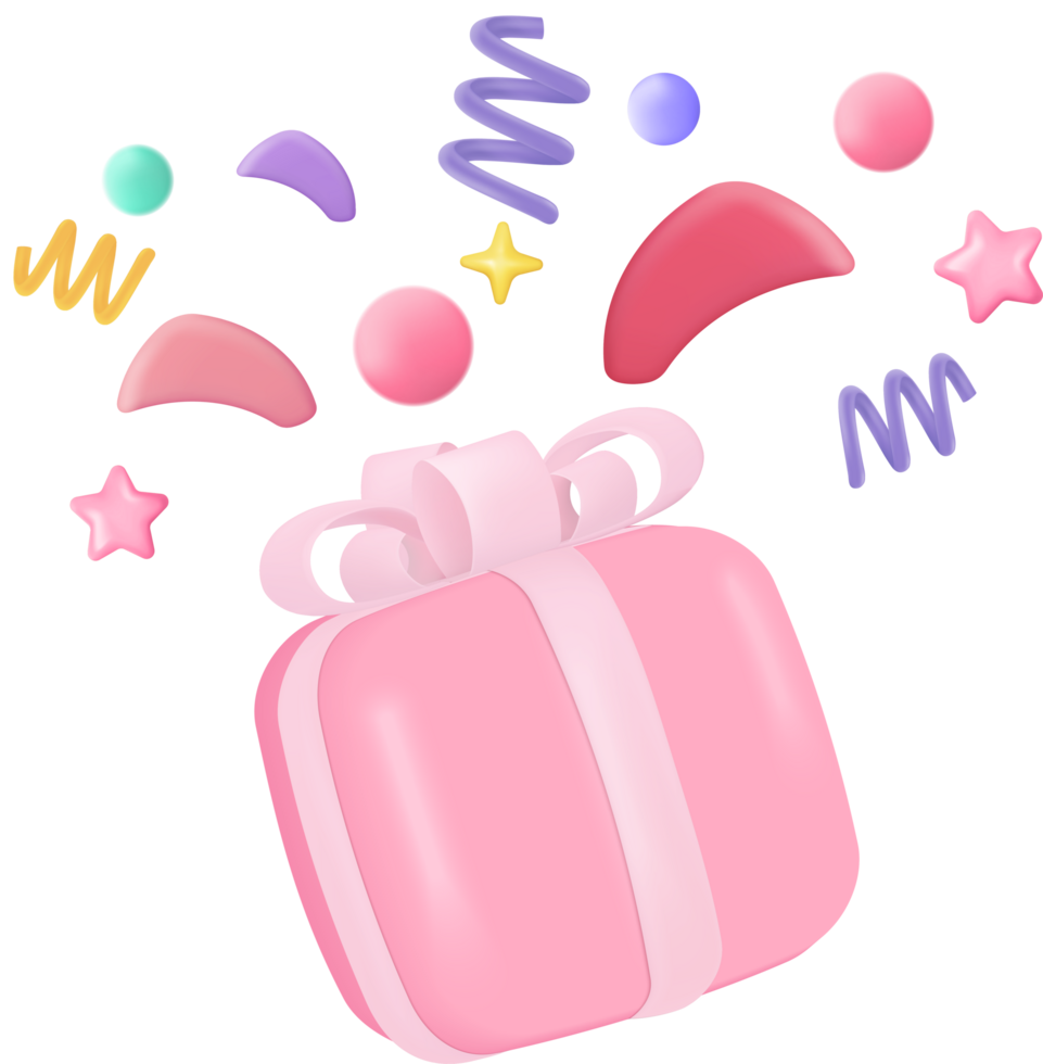 A pink gift box with colorful confetti png