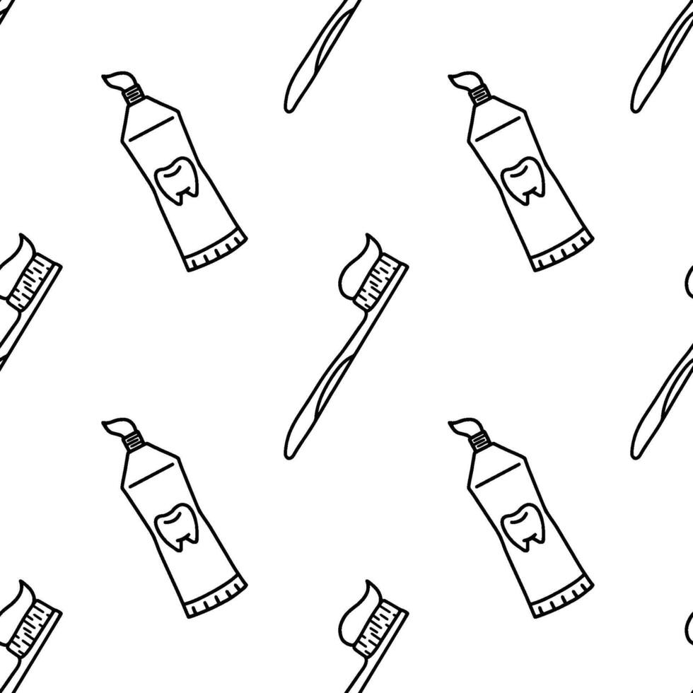 Cute toothbrush and Toothpaste cartoon doodle seamless pattern, . vector