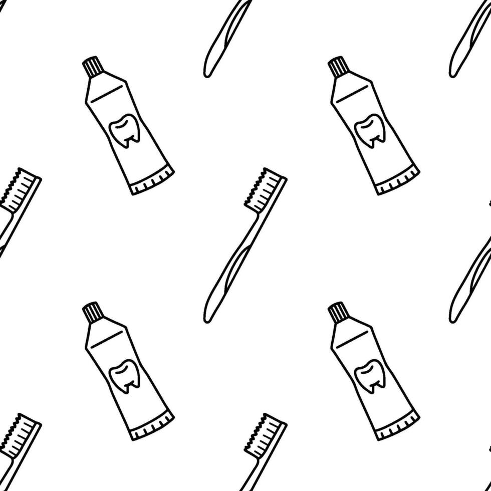Toothbrush and Toothpaste cartoon doodle seamless pattern, . vector