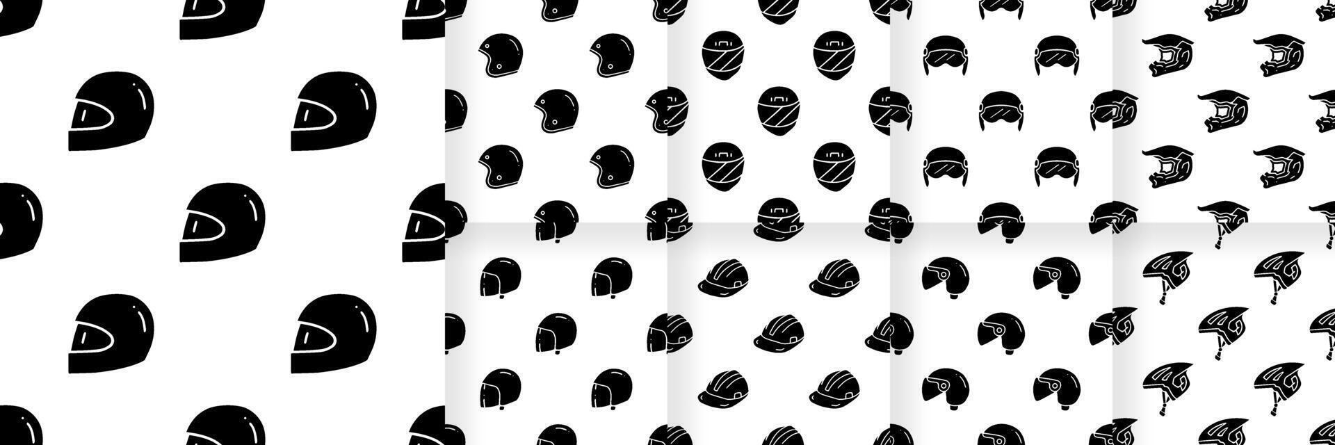 Collection of Helmet cartoon silhouette seamless pattern, . vector