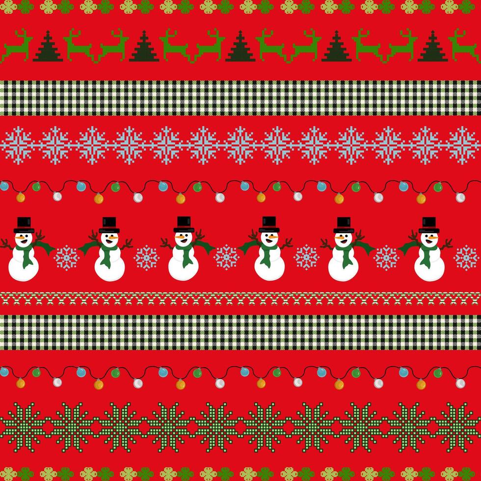 The art of designing a sweaters in a Christmas -shaped -to -the theme that has artificial art with reindeer, snowflakes, Snowman's stars on the red background. vector