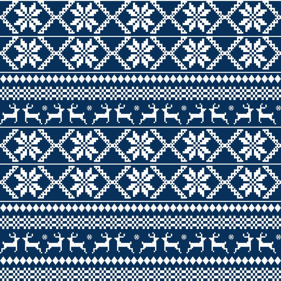 Seamless Christmas Reindeer and Snowflake Fair Isle, Traditional Fair Isle Pattern, Blue and White Fair Isle Knit for Winter Wonderland Weave vector
