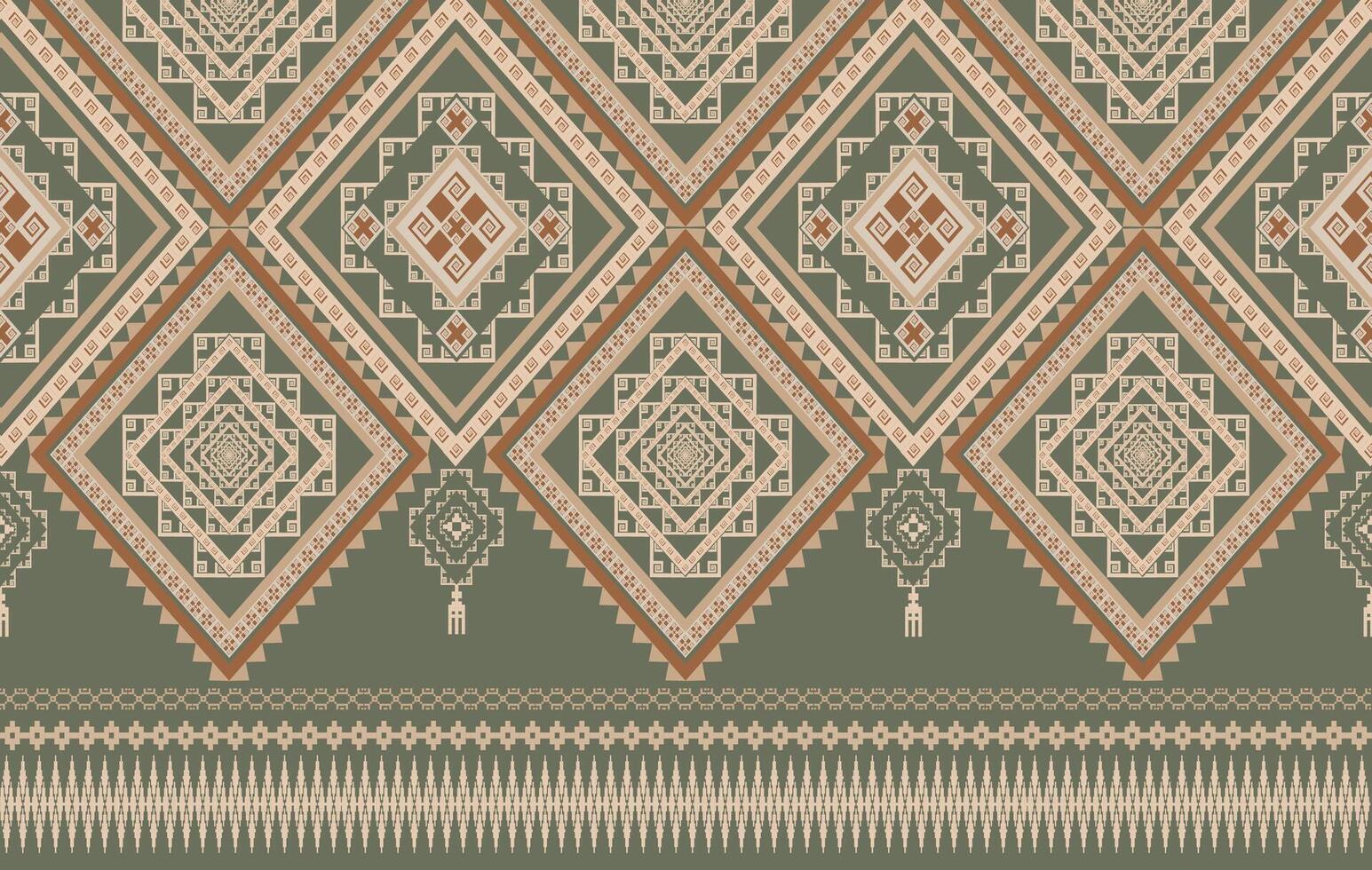Seamless Geometric Ethnic Pattern Brown and Green Diamond Design, Tribal Tapestry, Traditional Thai Motif vector