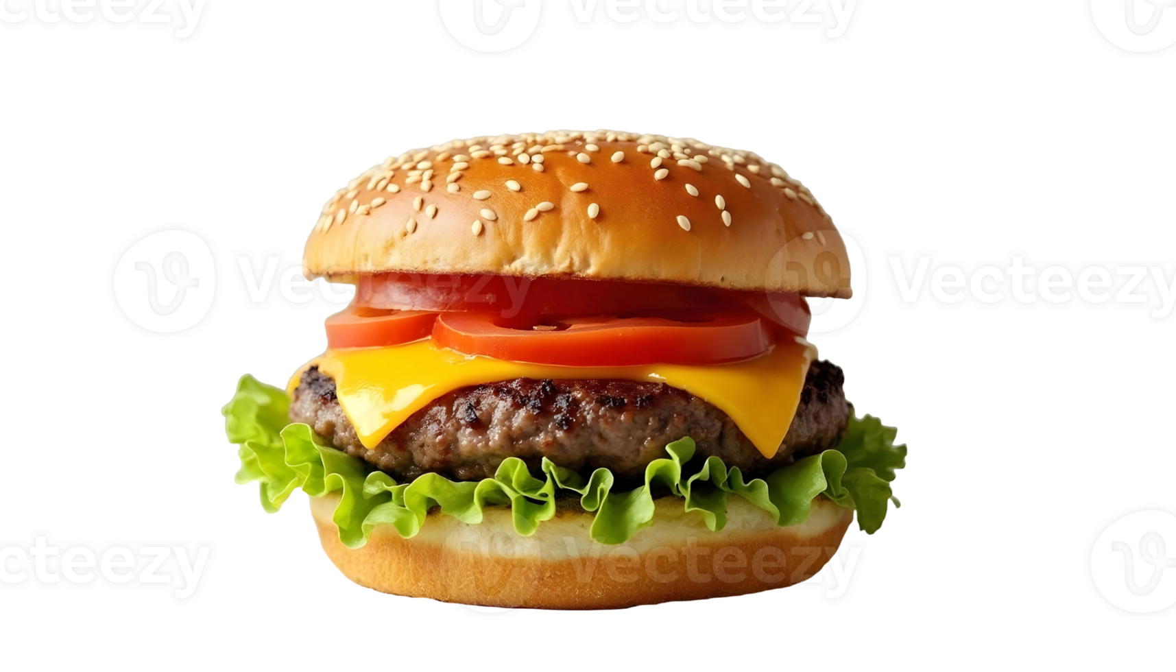 Hamburger with cheese and tomato on transparent background png
