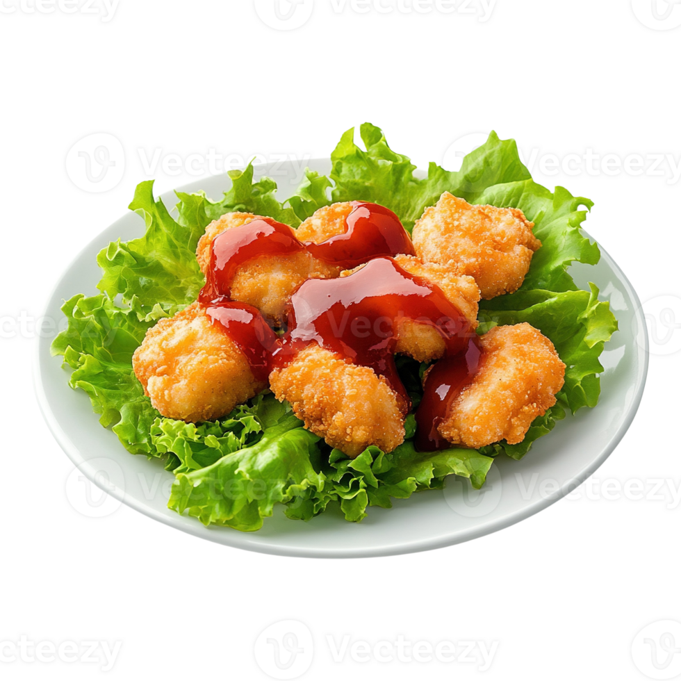 Chicken Nuggets with Sauce and Lettuce png