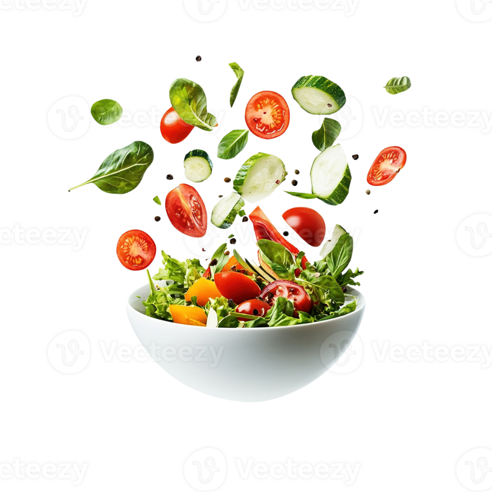 Fresh Vegetable Salad Floating Above Bowl png