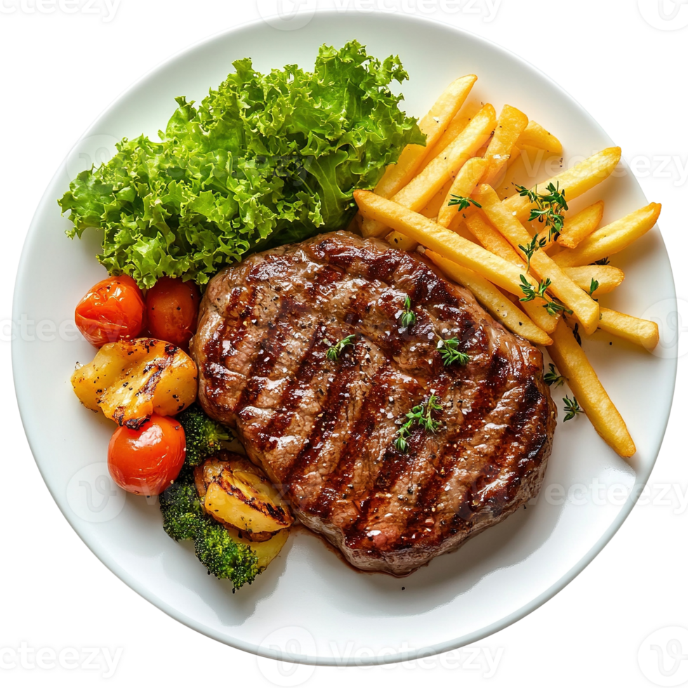 Grilled Steak with Fries and Vegetables png