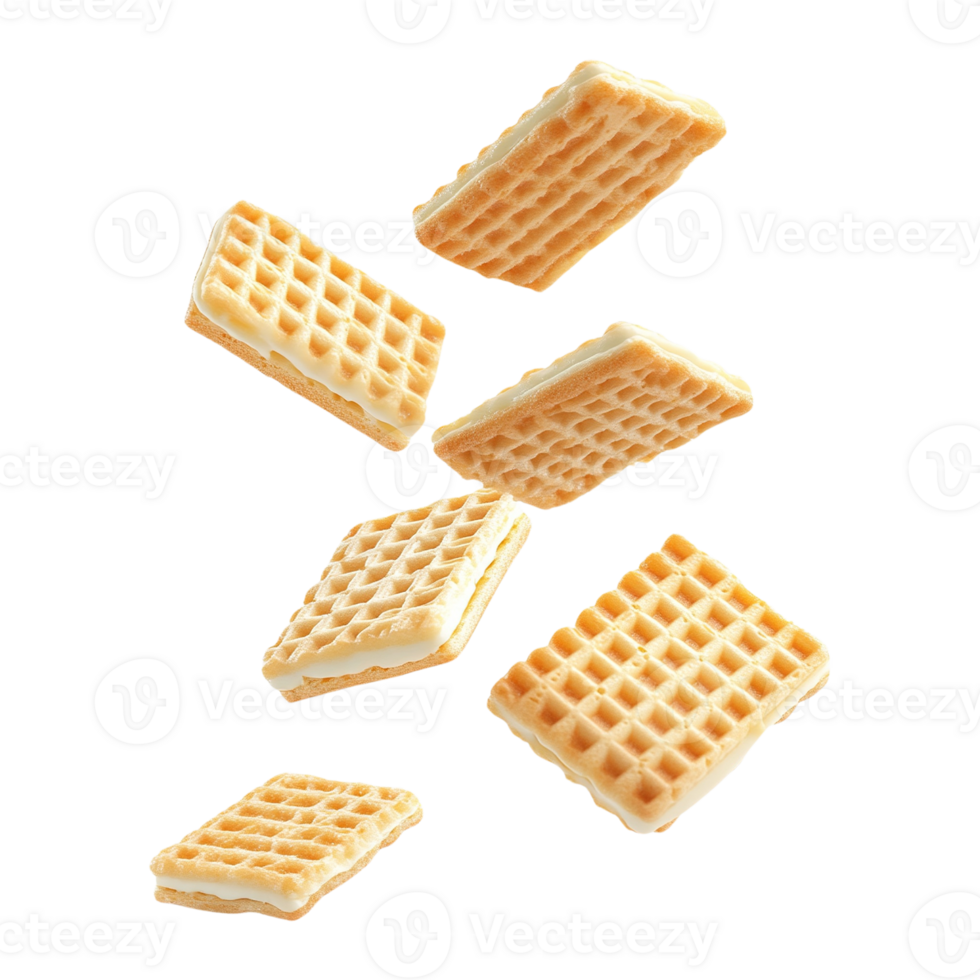 Floating Waffle Biscuits with Cream Filling png